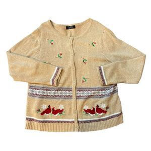 Crystal Kobe Embroidered Cardinal Holiday Christmas  Cardigan Sweater